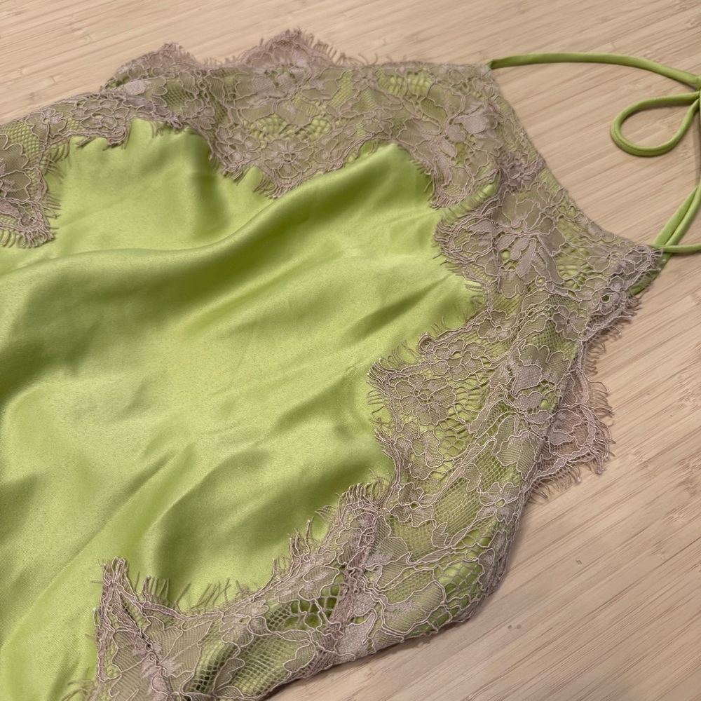 ASOS Lime Green taupe tan lace silky halter Midi Dress - Picture 5 of 9